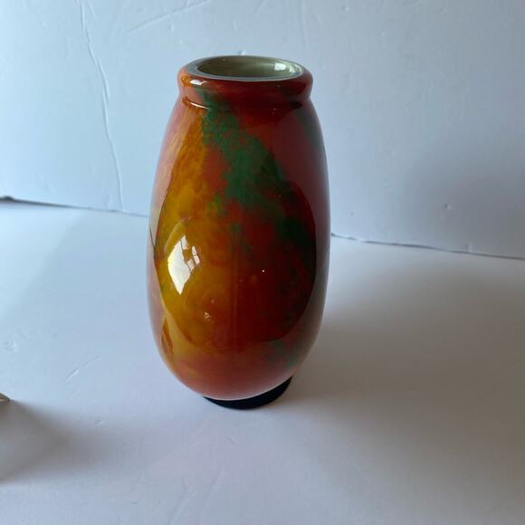 Dale Tiffany Hand Blown Art Glass Vintage Vase 7” Orange Green Yellow Decor - Picture 4 of 9
